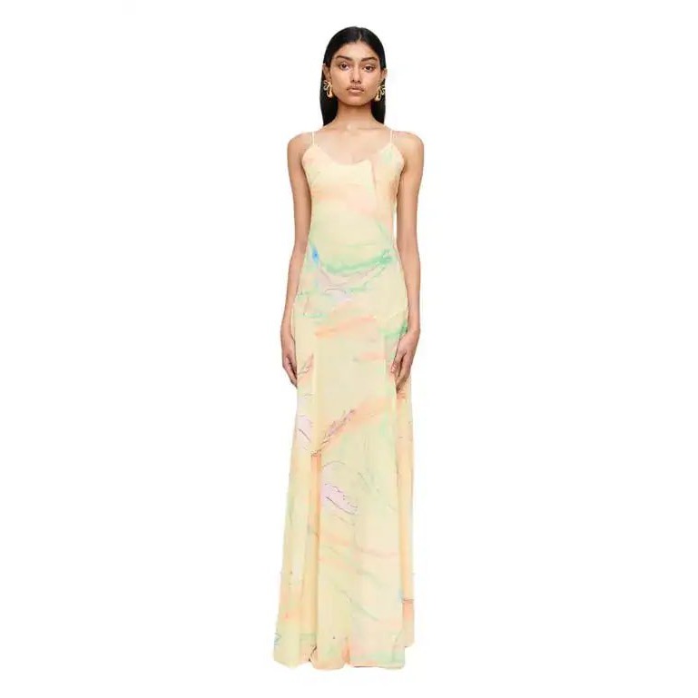 Romy The Brand Charlie Gown Hummingbird Print Maxi Dress Yellow Large